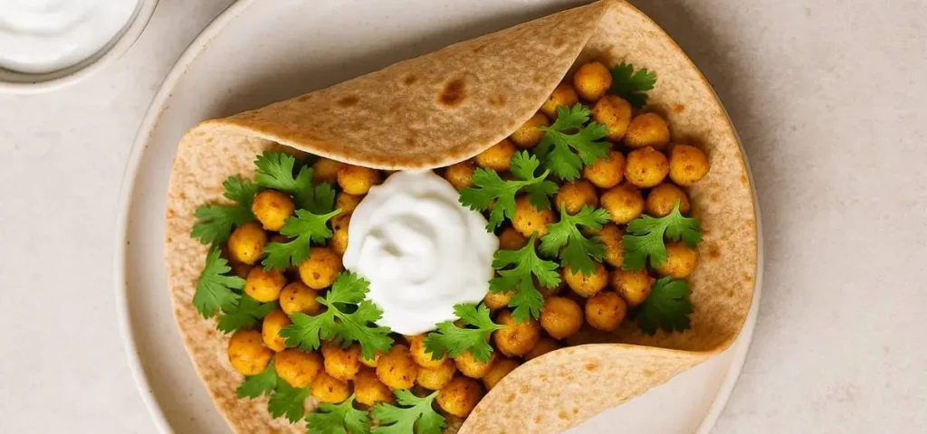 showing the image of indian-inspired vegan breakfast wrap